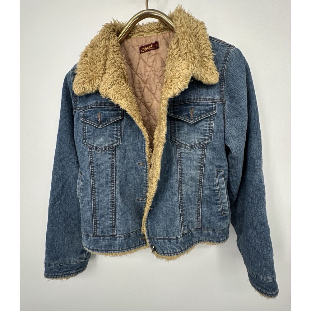 VTG Y2K Sherpa Lined Denim Trucker Jean Jacket M Mediam Blue Blue Made USA